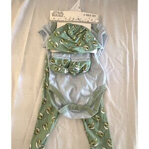 Star Wars Mandalorian Grogu Yoda Infant Baby Blue/Green Outfit Set 3-6 months